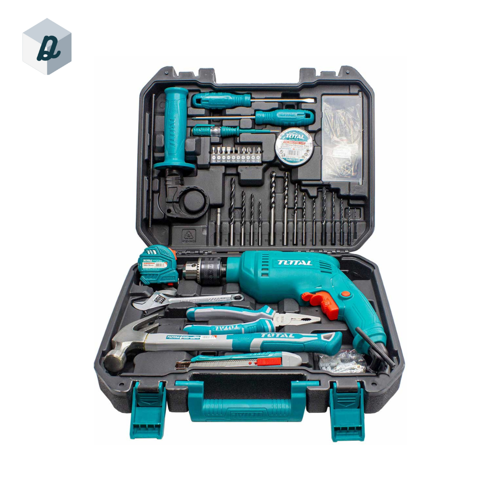 Kit d'outils 115 Piéces Avec Perceuse à percussion TOTAL | THKTHP1152