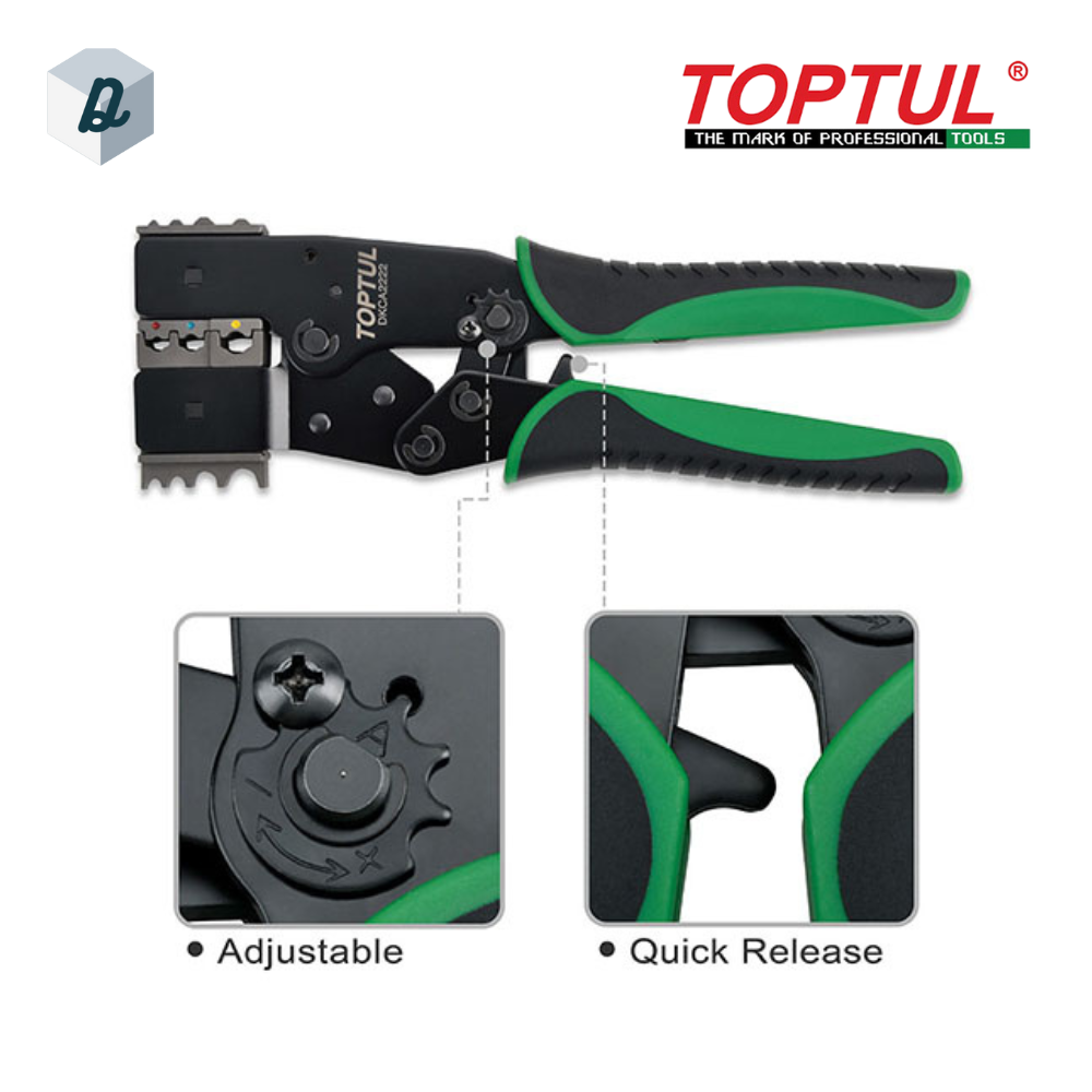 Pince à Sertir Cliquet 2-en-1 à Embouts Interchangeables Rapides TOPTUL | DKCA2222