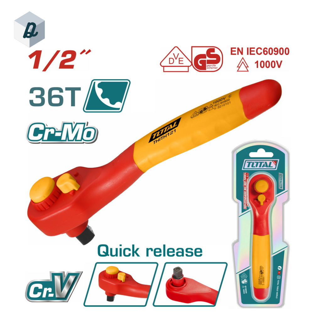 Bras à cliquet isolée 1000V 1/2" 250mm CR-V+Cr-Mo TOTAL | THIRTH121