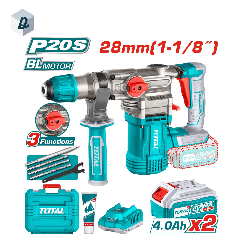 Marteau Perforateur Lithium-Ion 20V Double Batterie TOTAL | TRHLI202882