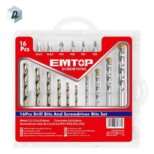 Jeu De 16 Mèches A Métal Et Béton Avec Embouts De Tournevis EMTOP ECBDB19165