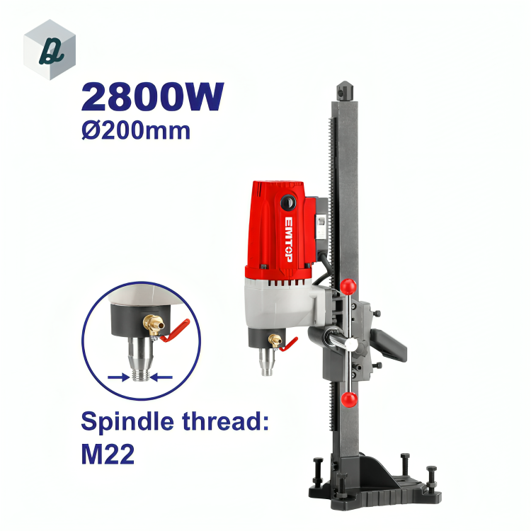 Carotteuse à Béton 2800W 200mm avec Support de Perçage EMTOP | EDDM280020