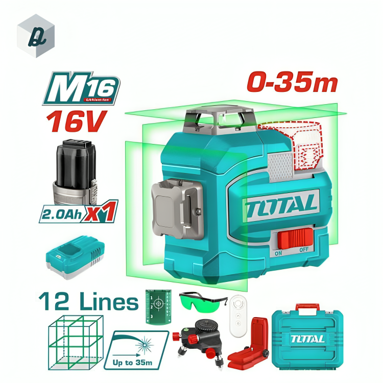 Niveau Laser 3D Sans Fil Vert 16V (35m) TOTAL | TLL301201