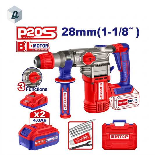 Marteau Perforateur Sans Fil Brushless 20V SDS Plus avec 2 Batteries & Chargeur EMTOP | ELRH202882