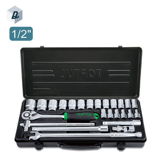 Jeu de Douille Professionnel 25 Pcs 1/2" Avec Bras Cliquet Réversible TOPTUL | GBB2515