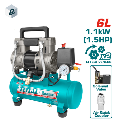Compresseur d’air sans huile 6L 1100W 1.5HP TOTAL | TCS1110062