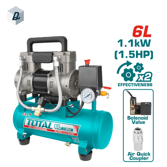 Compresseur d’air sans huile 6L 1100W 1.5HP TOTAL | TCS1110062