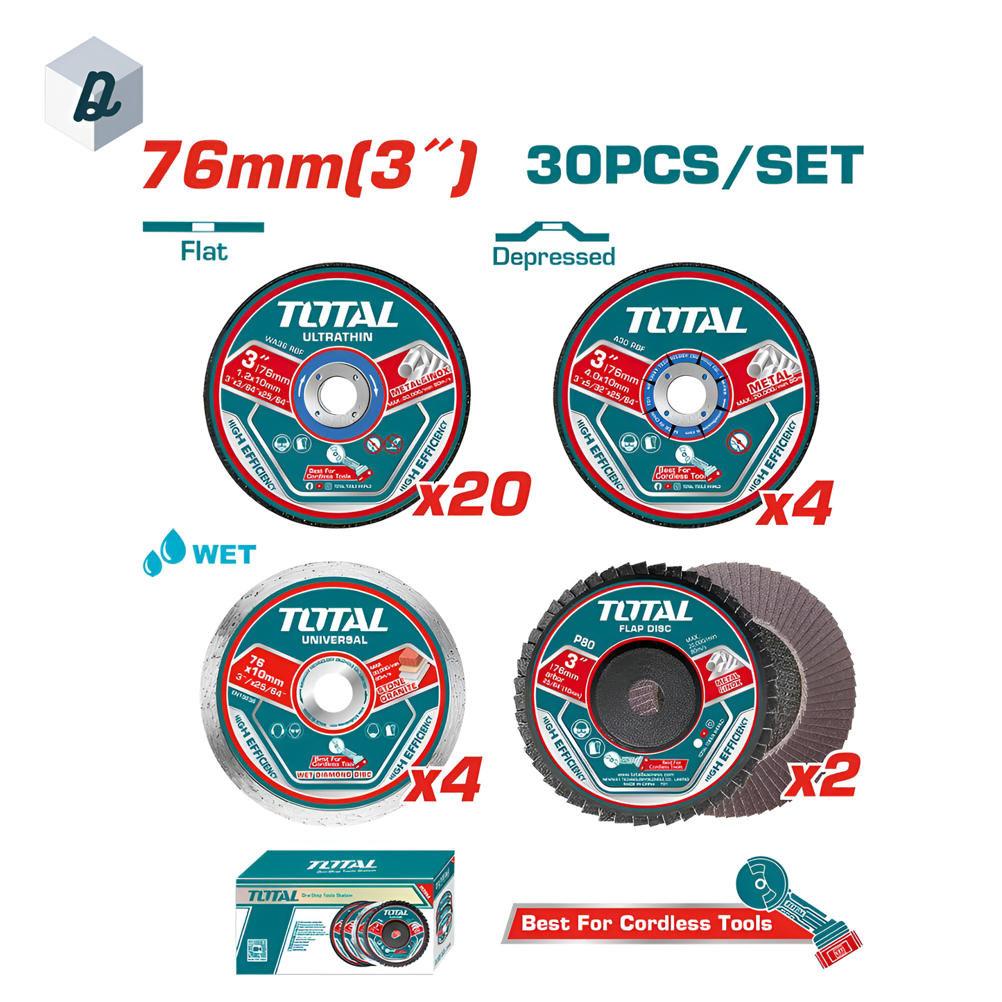 Jeu de disques de coupe et de meulage 30Pcs 76mm TOTAL | TAC97630