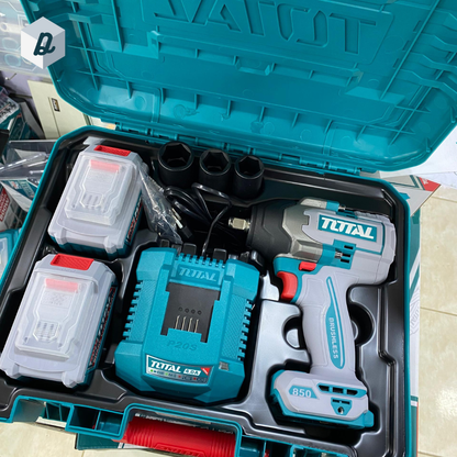 Clé à chocs sans fil avec batterie Li-ion 20 V / 4 Ah / 850 Nm / 2 batteries TOTAL | TIWLI2085