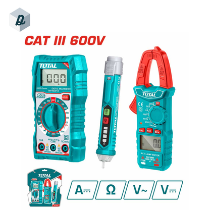 Kit de Test Électrique 3 Pièces avec Multimètre et Pince Ampèremétrique TOTAL | TMT43028