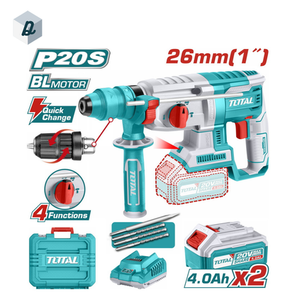 Marteau Perforateur Double Mandrin Sans Fil 20V 4Ah (2 Batteries) TOTAL | TRHLI202289