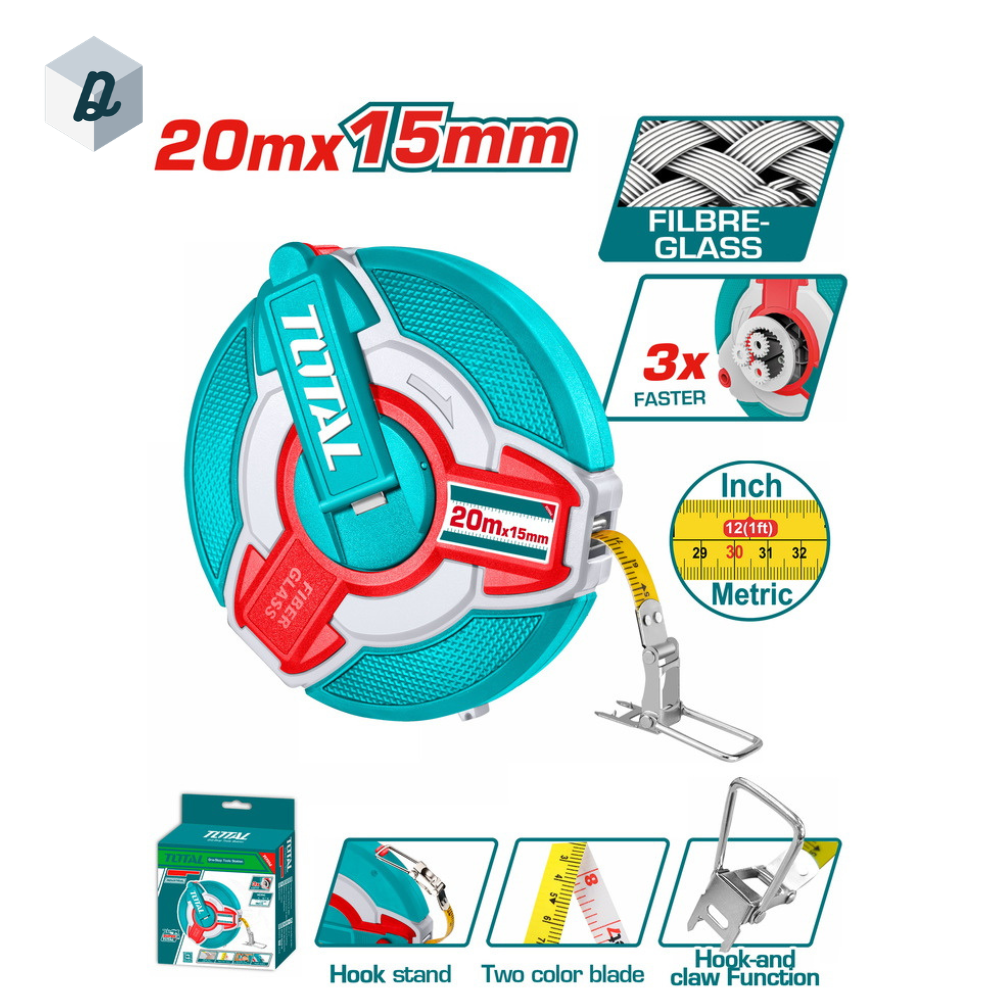 Mètre Ruban Fibre de Verre 20m Professionnel TOTAL | TMTF18206