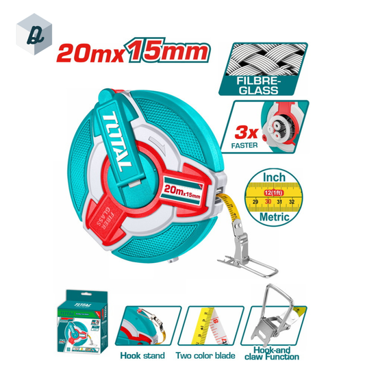 Mètre Ruban Fibre de Verre 20m Professionnel TOTAL | TMTF18206