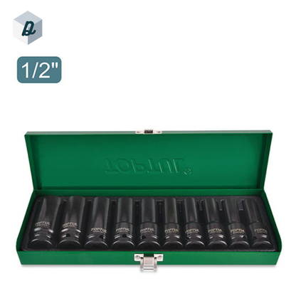 Jeu de Douilles Longues à Chocs 1/2" 10 Pièces TOPTUL | GDAD1002
