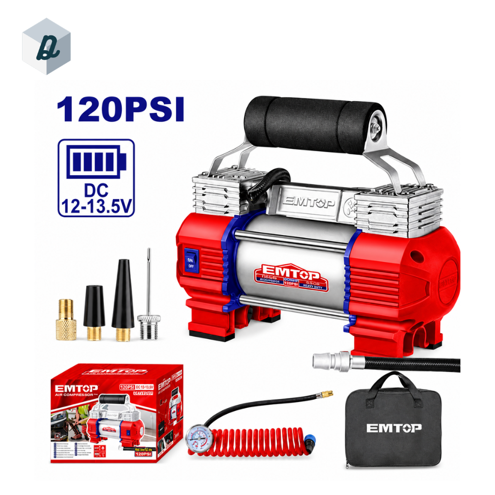 Compresseur d’Air Auto Double Cylindre 12V 150PSI avec Accessoires EMTOP | EAAC4501