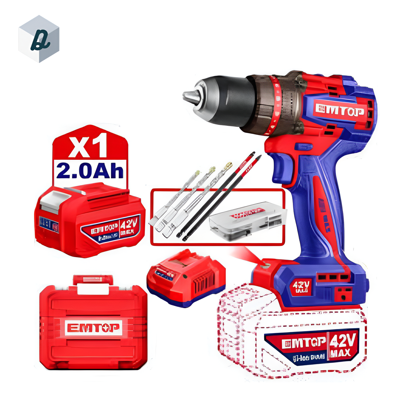 Visseuse et Perceuse à Percussion Sans Fil Brushless 42V avec 1 Batterie & Chargeur EMTOP | ECIDL426981