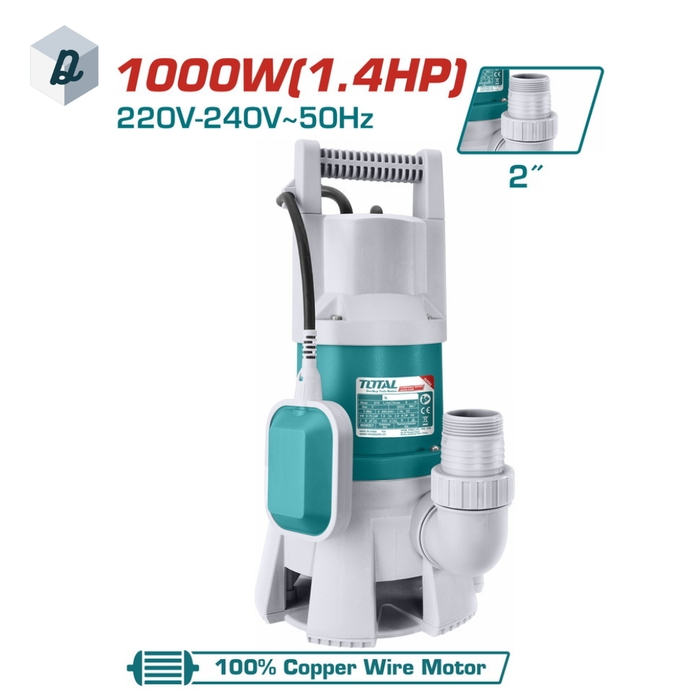 Pompe Submersible Vide Cave 1000W 1.4HP avec Câble de 10m TOTAL | TWP810001