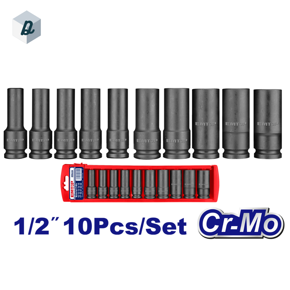 Jeu de 10 Douilles à Chocs Profondes 1/2 EMTOP | EMSS12102L