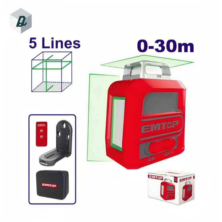 Niveau Laser Vert 5 Lignes 30M Professionnel EMTOP | ESLE2M05