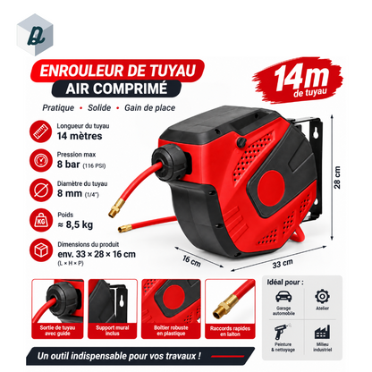 Enrouleur de Tuyau d’Air Comprimé Automatique 14m EMTOP | EMAZ 3515