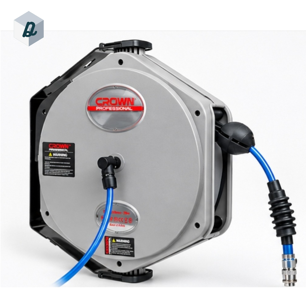 CROWN Professional Enrouleur de tuyau d’air comprimé automatique 20 m, 16 bar | CTHRP0002